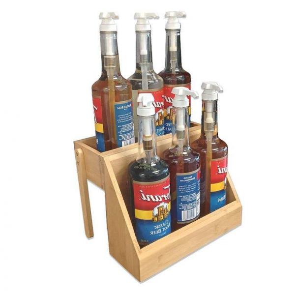 Quality Coffee Syrup 20x28x23cm Bamboo Storage Holder C- Bottle Display Shelf for sale