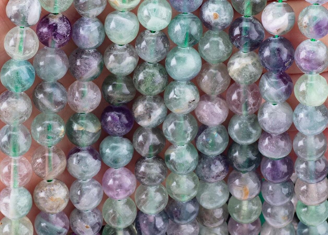 China Natural Crystal Gemstone Fluorite Round Bead For DIY Jewelry Making factory