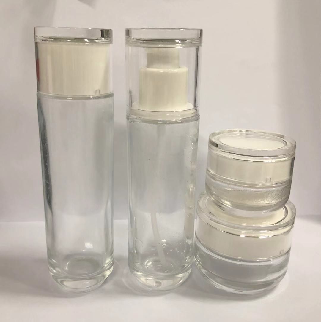 china Round Recycled Glass Cosmetic Jar and Lotion Bottles Skincare Packaging OEM