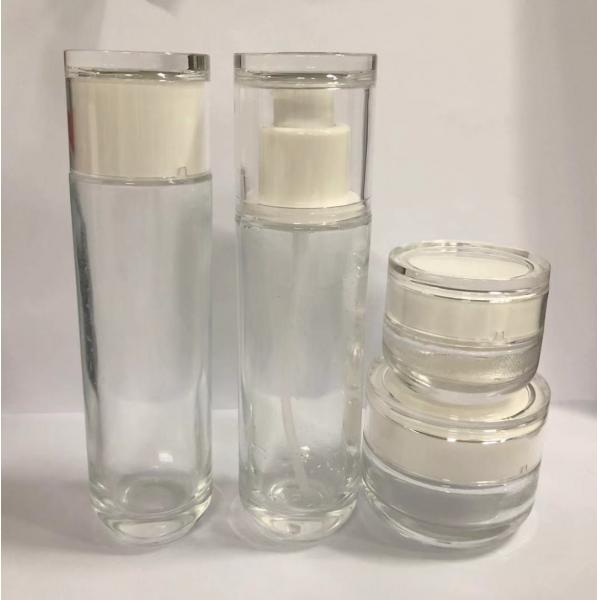Quality Round Recycled Glass Cosmetic Jar and Lotion Bottles Skincare Packaging OEM Painting and Silkscreen For Makeup for sale