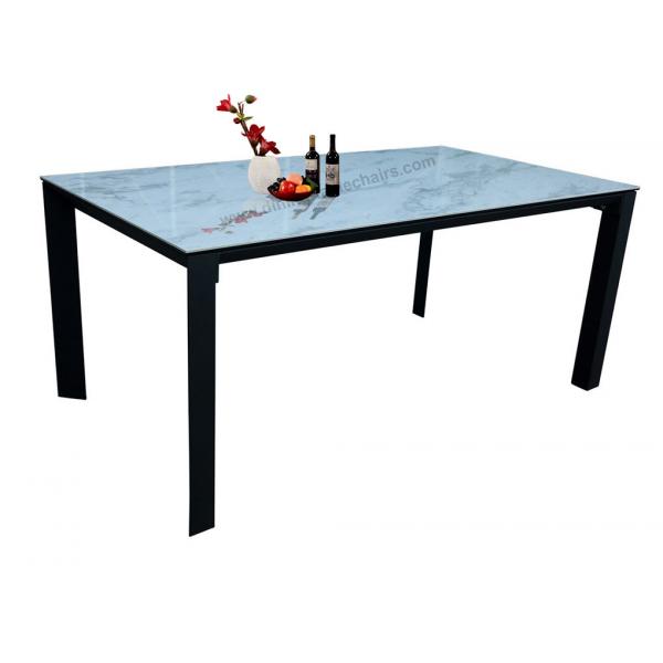 Quality Rectangular Fixed Dining Table Tempered Glass Topped With High Glossy Ceramic for sale