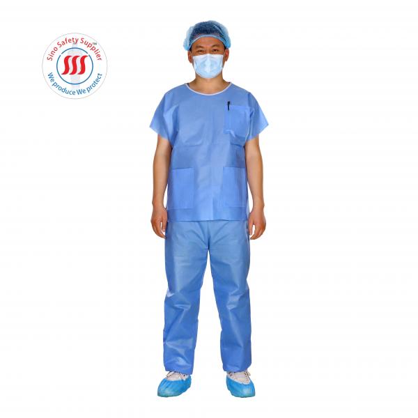 Quality S-XXXL 45gsm Blue Disposable Scrubs Single Use Unisex SMS Nurse Scrubs Uniform for sale