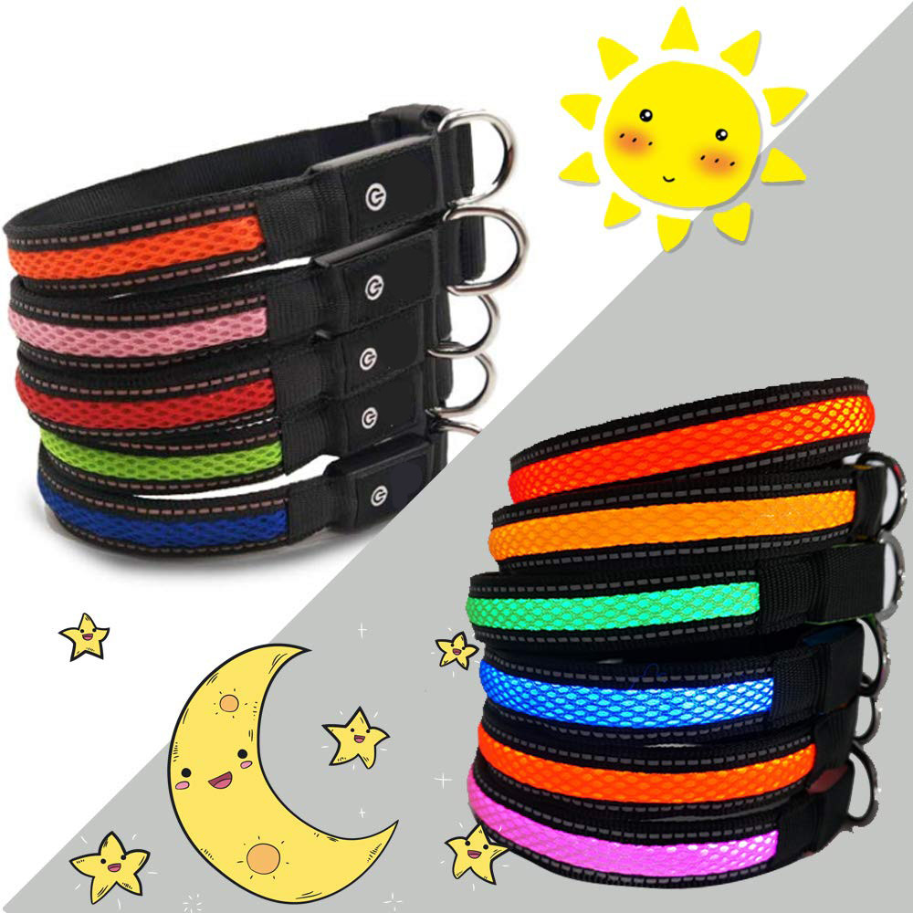 China USB Rechargeable Light Up Dog Collar , LED Flashing Dog Collar Night Visible Safe for sale