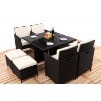 China 8CM Thickness Cushion Rattan Dining Table And Chairs 4PCS Ottoman Covered factory