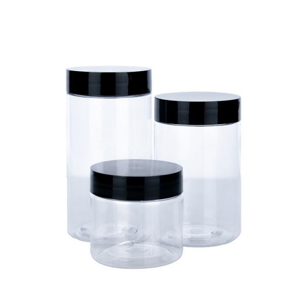 Quality 60ml 120ml 150ml Cylindrical Transparent Plastic Cream Jars With Black Lids for sale