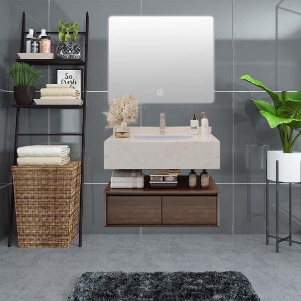 Quality Marble Countertop Wall Mount Bathroom Vanity Ceramic Basin Hanging Vanity Cabinet for sale