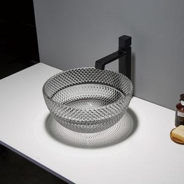 Quality Toilet Round Black Vessel Sink Glass Bathroom Crystal Transparent for sale