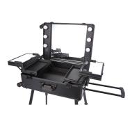 China Black Vanity Mirror Makeup Box , Professional Makeup Station With Lights factory