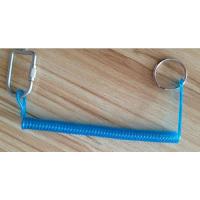 China Transparent light blue spring coil tether w/loops rectangle stainless carabiner key ring factory