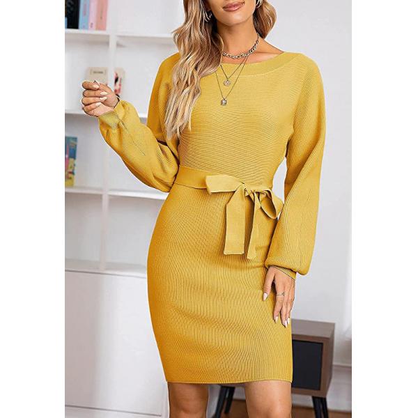 Quality Knit Solid Color Slim Women'S Long Sleeve Off - Shoulder Dress Clothing For Small Business for sale