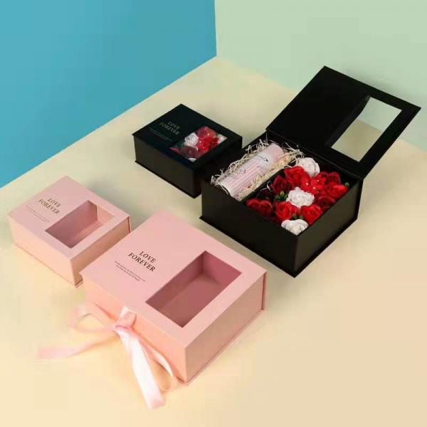 Quality 24x21x10.5cm Cardboard Gift Packaging Box With Window Bulk Luxury Gift Boxes Set for sale