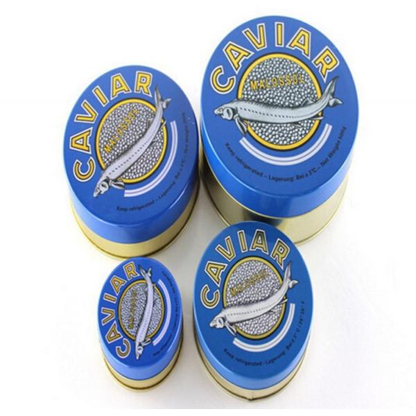 Quality Lightweight Round Caviar Packaging , Empty Caviar Cans 100g 125g 250g 500g for sale