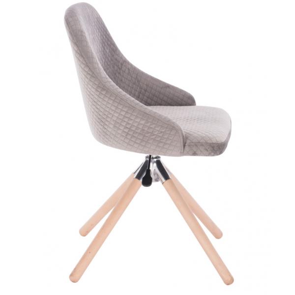 Quality Square Velvet Grey Upholstered Office Chair With Wooden Swivel Leg for sale