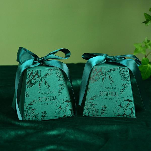 Quality FSC Certificate Green Foldable Gift Boxes Withe Ribbon For Chocolate for sale