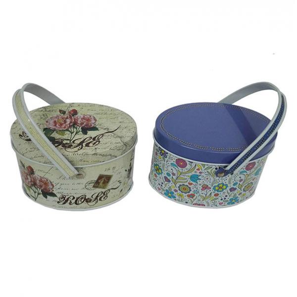 Quality Flower Print Small Tin Containers For Candy Packaging / Tinplate Handle Tin Boxes for sale