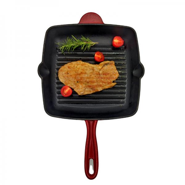 Quality 9 Inch Duracast Enameled Cast Iron Grill Pan With Long Handle for sale