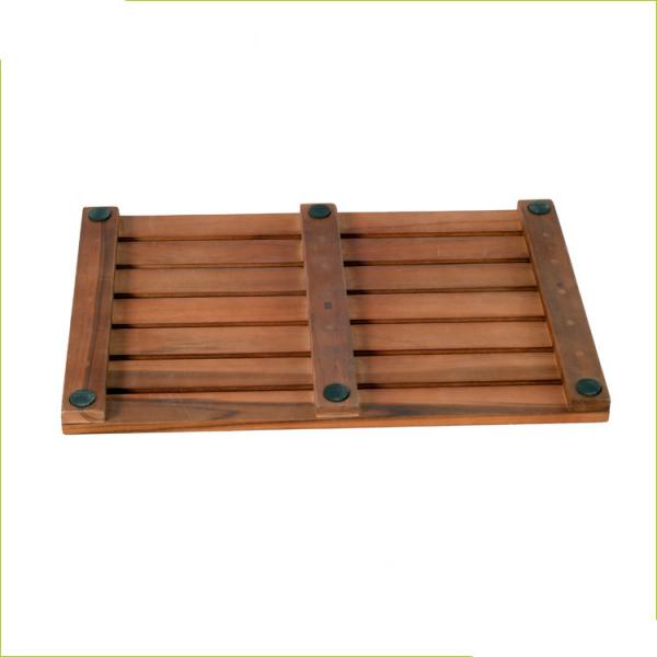 Quality Household Rectangle Brown 53cm Length Teak Wood Bath Mat for sale