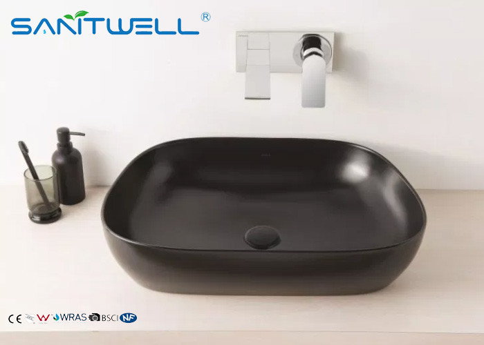 China Semi counter Black Glazed art basin sink For Hotel , Bathroom art wash basin factory