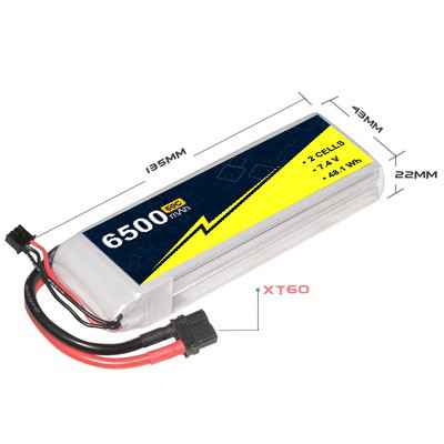 Quality 7.4V 2S 6500mah 60C RC Car Lipo Battery for sale