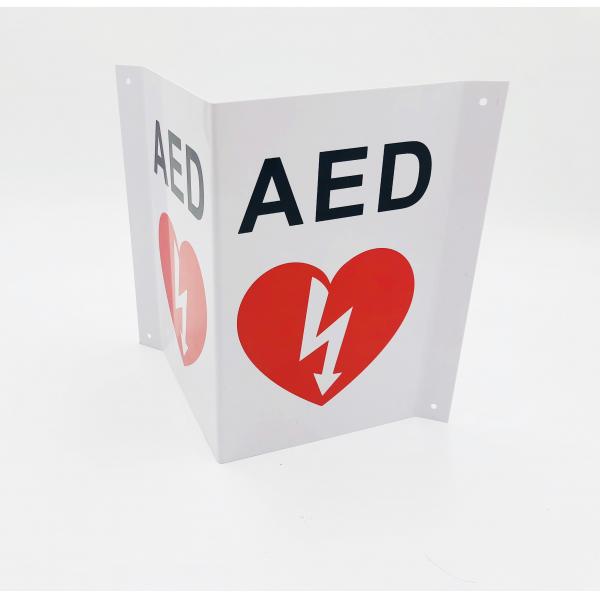 Quality Triangular White AED Wall Sign , V Shape Plastic First Aid AED Sign for sale