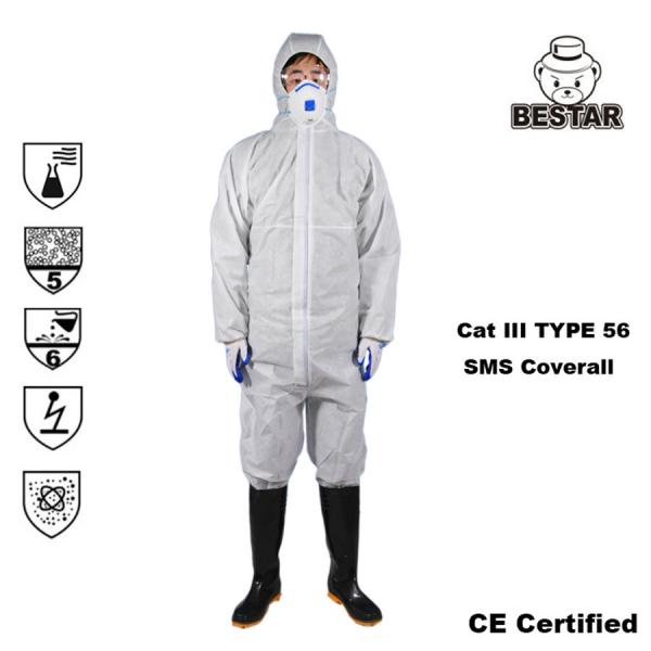 Quality SMS Anti Static Disposable Painters Coveralls Type 5 Coveralls With Hood for sale