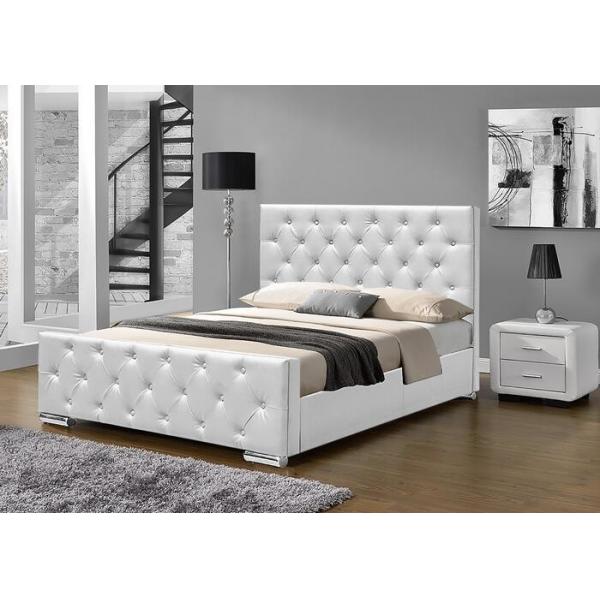 Quality Chrome Feet Faux Leather Bed Double Size Plywood Upholstery White for sale