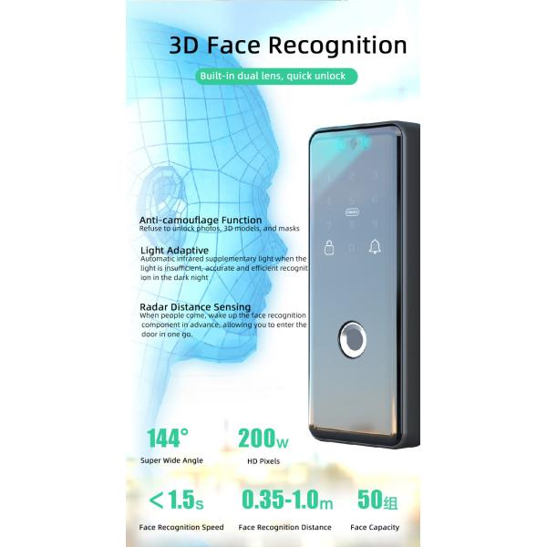 Quality Punchfree Biometric Office Door Lock Smart Fingerprint 3D Face Recognition Door for sale