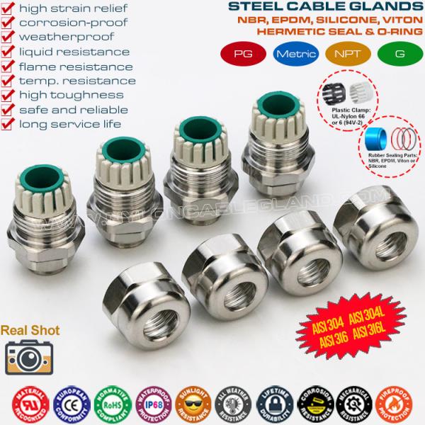 Quality SS304, SS316 & SS316L Stainless Steel PG9 Cable Gland, IP68 Hermetic Electrical Gland Connector for 4-8mm Wire for sale