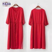 China 100% cotton long casual red color plus size designs cheap women dresses pictures office dress for ladies made in China factory