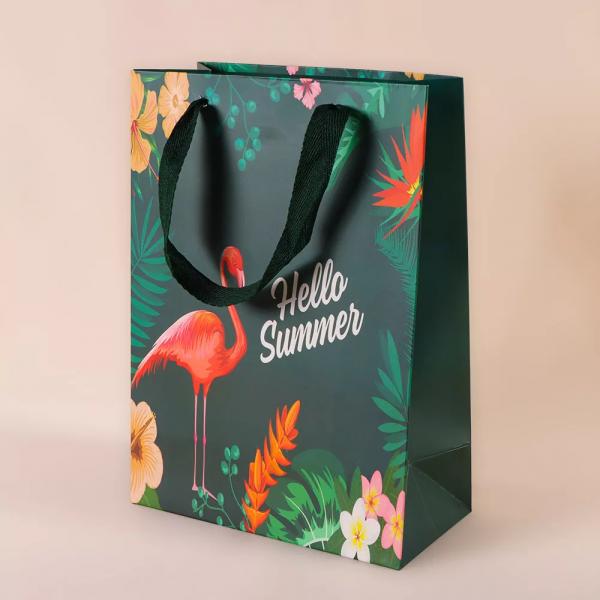 Quality Sock Personalised Paper Shopping Bags Flamingo Printed Paper Carry Bags With Handles for sale