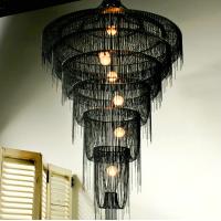 China Handmade waterfall led chandelier aluminum chain tassel Black ceiling lamp fixtures(WH-CC-32) for sale