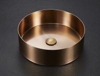 China Single Round Bathroom Sinks Durable Stainless Steel Counter Top Gold factory