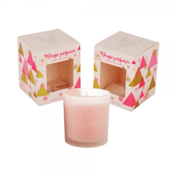 Quality Art Paper Candle Packaging Box Pink With Cutout Window 8cm Size for sale