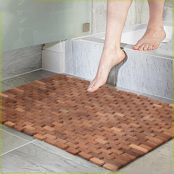 Quality Space Saving Roll Up 50*70*0.8cm Vented Teak Wood Bath Mat for sale