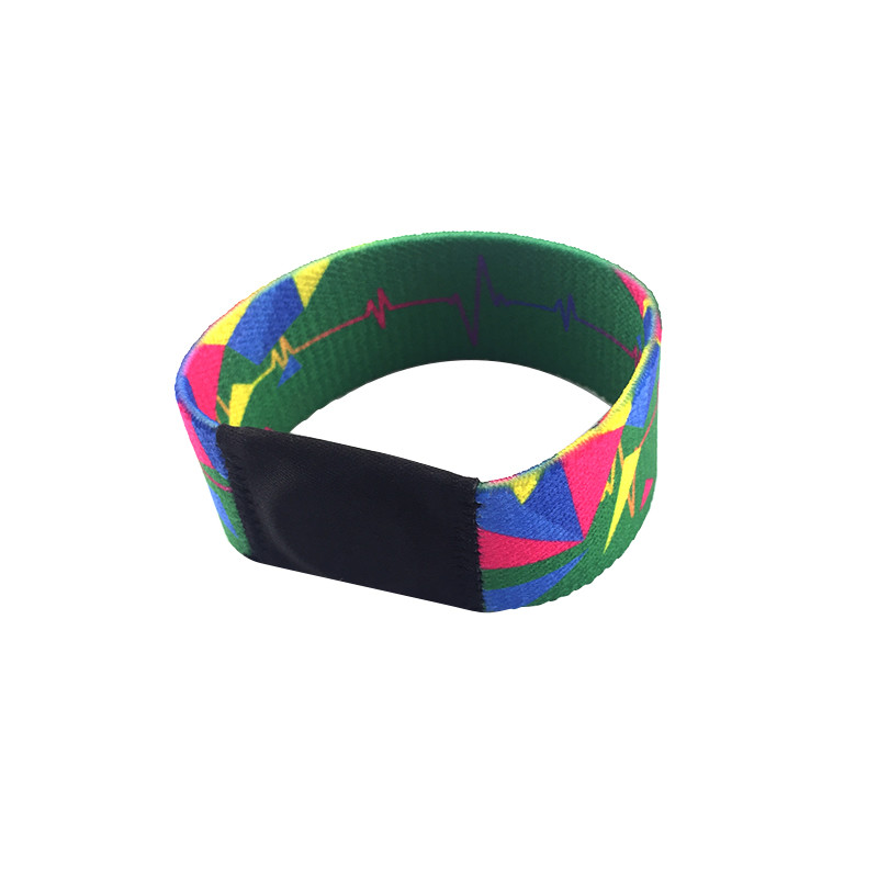 China Custom Printing RFID Chip Wristband Fabric Elastic For Theme Park 13.56 Mhz for sale