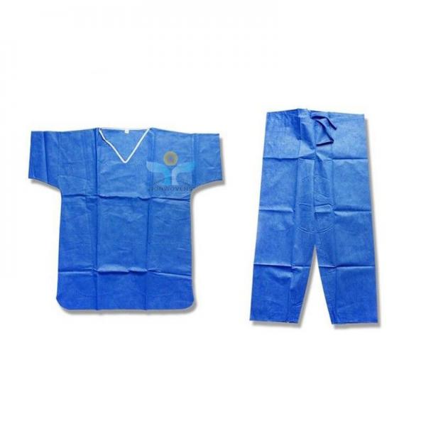 Quality Nonwoven ISO SMS V Collar Navy Blue Disposable Protective Suits , Medical Scrubs for sale
