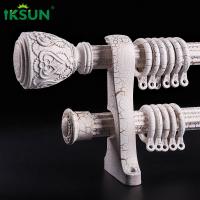 China Antique Style Double Curtain Pole Set , Adjustable Double Curtain Rod White Wood Grain factory