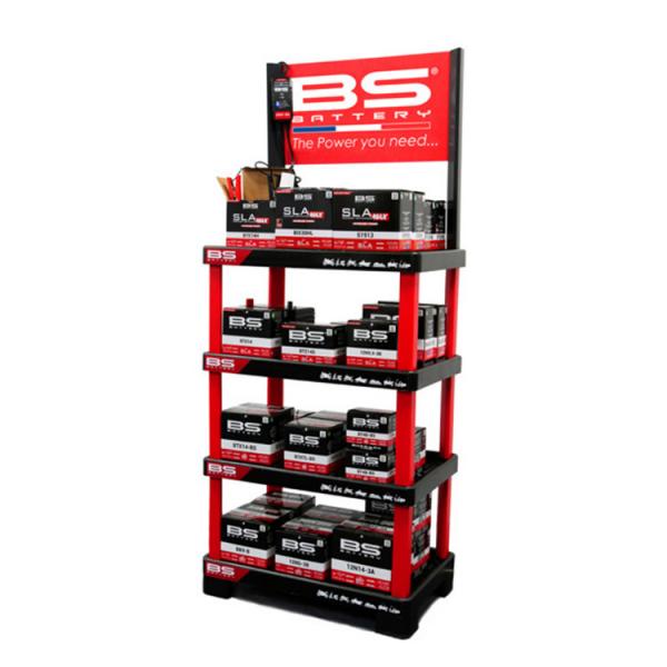 Quality 4 Tier Car Battery Display Rack Metal Lithium Battery Rack Display For Retail Store for sale