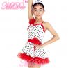 China Lycra Kids Dance Clothes Red White Polka Dot Dance Dress With Flowers Trim factory