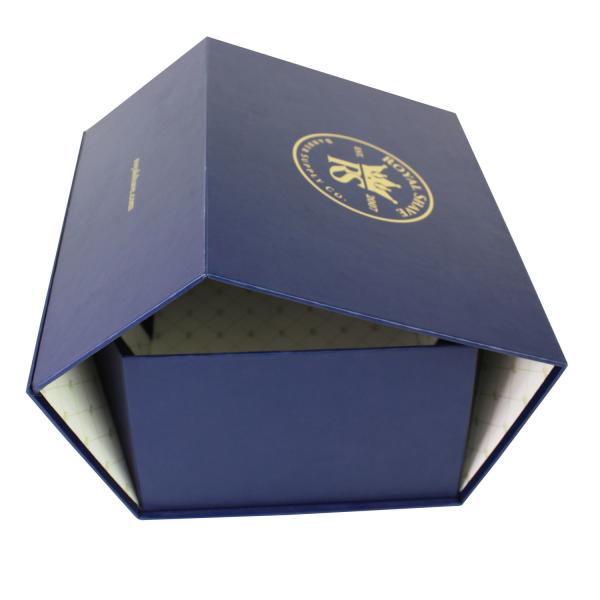 Quality Embossed Sleeve Cosmetic Packaging Box Collapsible Rigid Blue Gold for sale