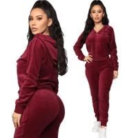 China                  High Quality Velvet Custom Zip Hoodie Joggers Two Piece Velour Tracksuit Women              factory