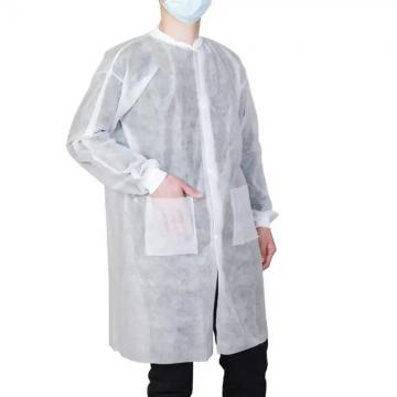 Quality White Nonwoven Fabric Disposable Lab Coat Against Dirty PP SMS Anti Bacterial for sale