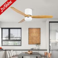 China 3 Natural Wooden Blades Flush Mount Smart Tuya Ceiling Fan With Led Light for sale