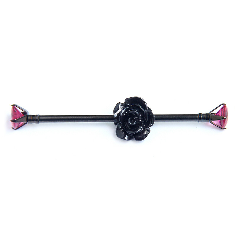 China Wholesale body piercing jewelry black flower on fashion jewelry industrial bar factory