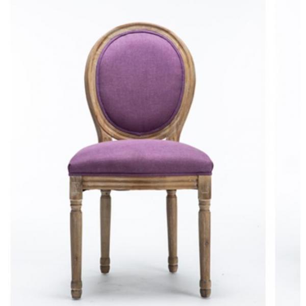 Quality French Style Oak Dining Room Chairs Antique Design Purple Linen Fabric for sale