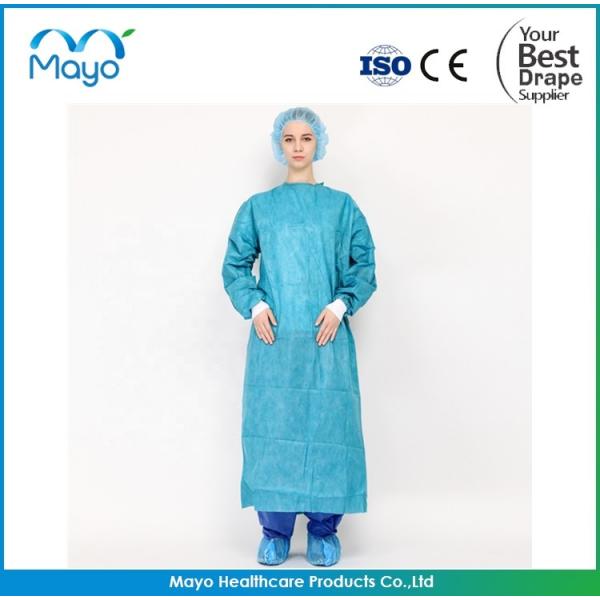 Quality SMS blue knitted cuff surgical operating gown with CE ISO FDA for sale