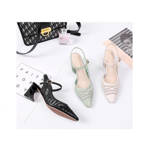 Quality Cusp Shape Sheepskin Strappy Mid Heel Sandals for sale