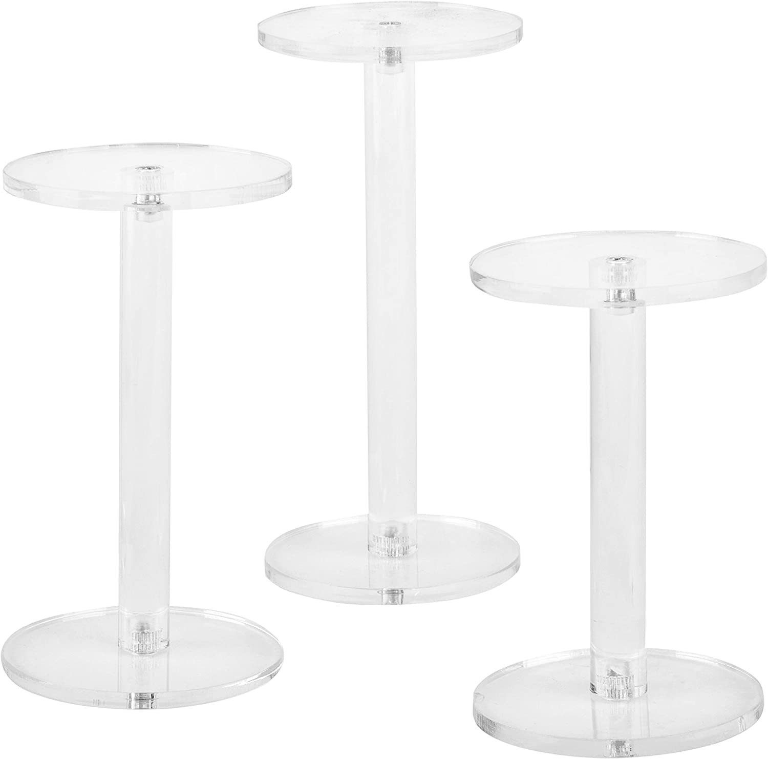 China acrylic jewelry display Set of 3 Round Watch Pedestal Riser Stands holder 4.8/5.4/ 6.5inch factory