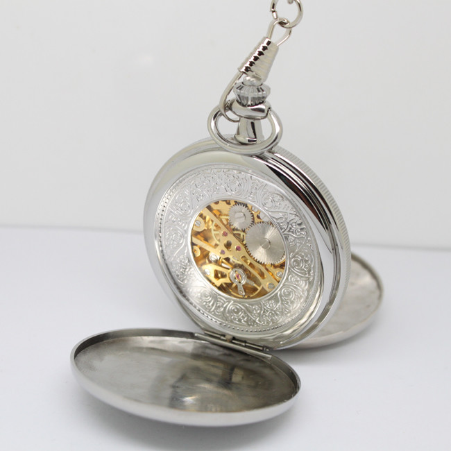 China Two covers skeleton movement vintage pocket watch OEM FOR WOMEN factory