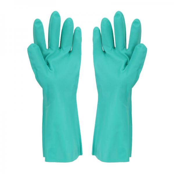 Quality Kitchen use  Green Nitrile Glove  Flocked Lining for sale